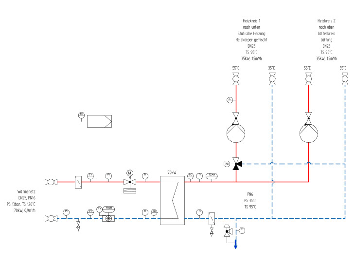 Abbildung: Fließschema Indirekte Hausanschlussstation YADO-GIRO 1I-2H